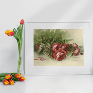 Vintage viktorianska blommor, röda rosor poster