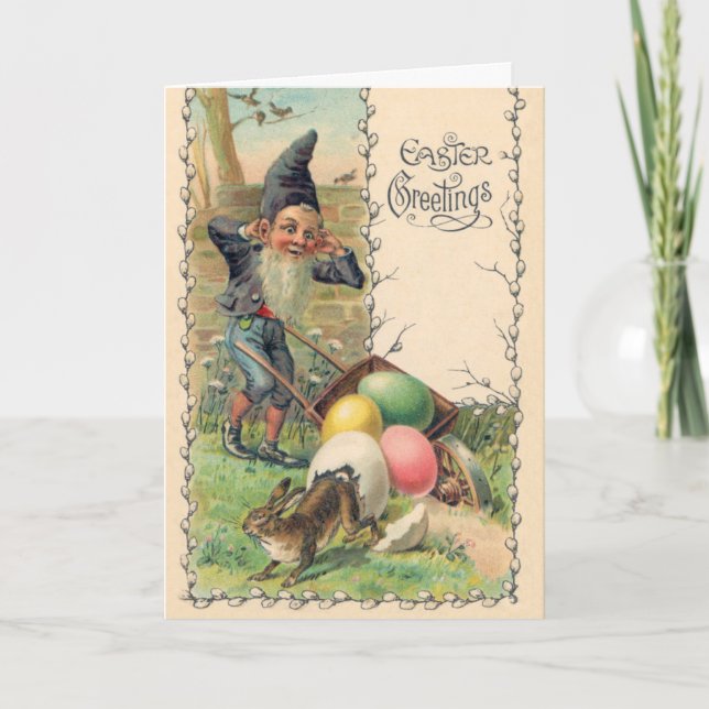 Vintage viktorianska påskhälsningar med Gnome Kort (Framsida)