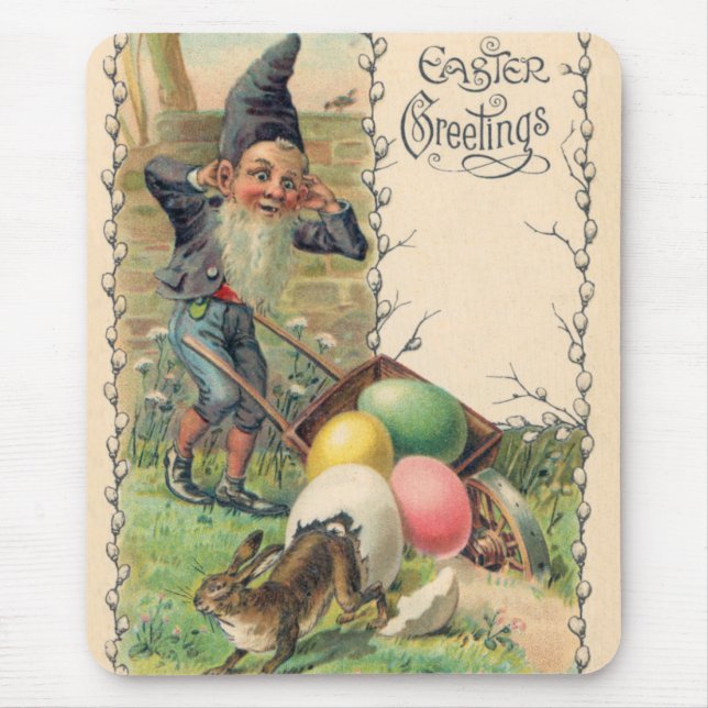 Vintage viktorianska påskhälsningar med Gnome Musmatta (Framsidan)