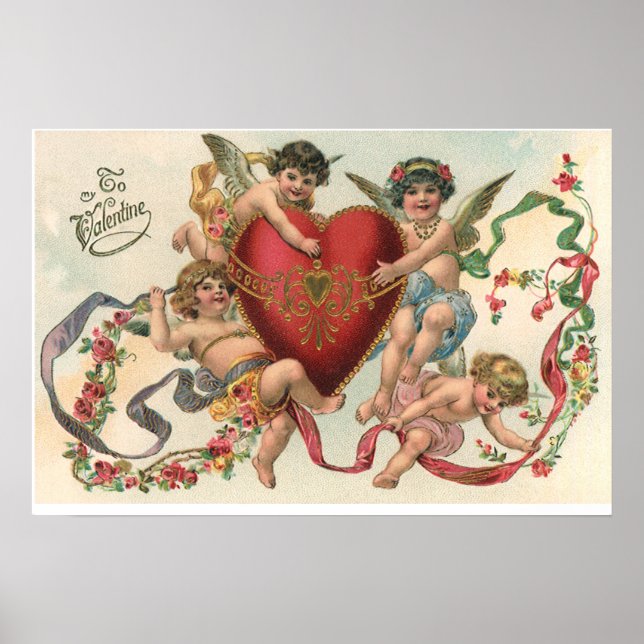 Vintage Viktorianska Valentineser, Cherubs Änglar  Poster (Framsidan)