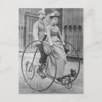 Vintage viktorianskt par på tandemcykel vykort