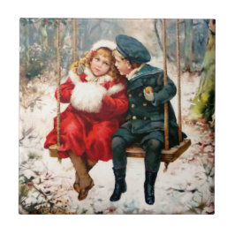 Vintage Viktoriska barn på swing Ceramic Tile Kakelplatta