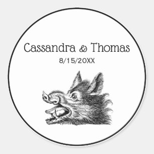 Vintage Vild Boar Head Teckning BW Runt Klistermärke