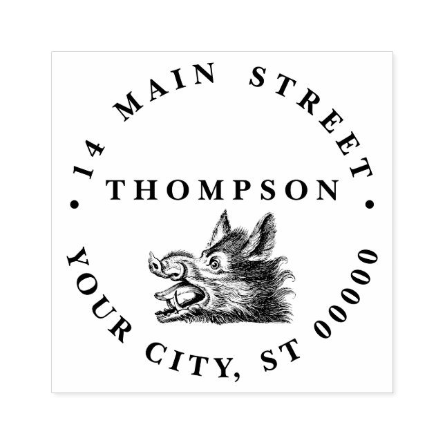 Vintage Vild Boar Head Teckning BW Stämpel (Tryck)