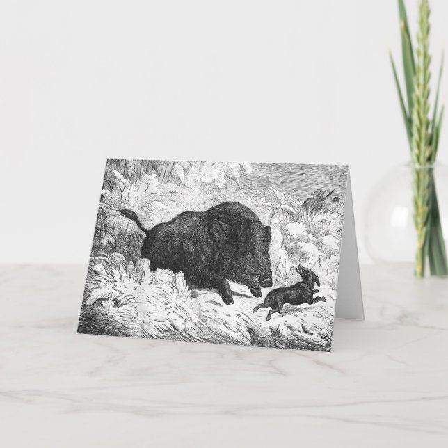Vintage Vild Boar Hunt Greeting Card Kort (Framsida)