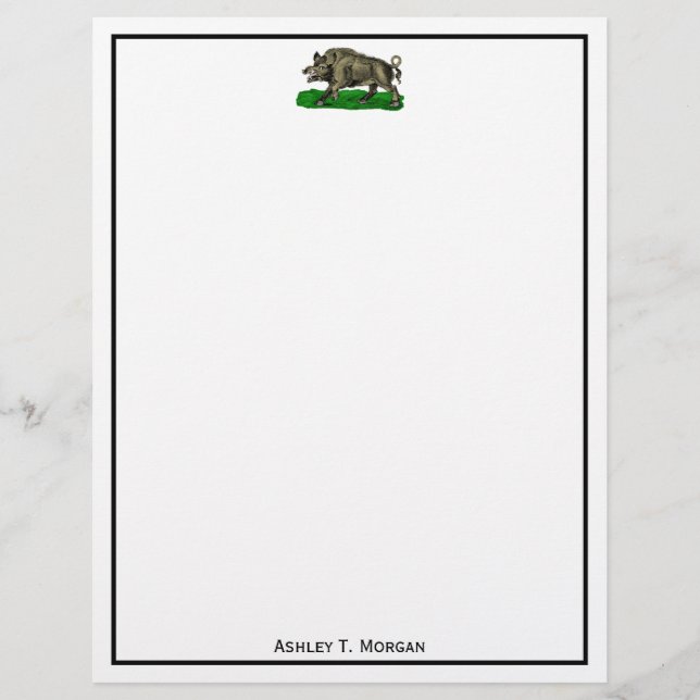 Vintage Vild Boar Teckning BW #3C (Framsida)