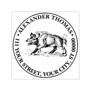 Vintage Vild Boar Teckning BW #3C Självfärgande Stämpel