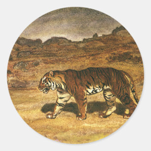 Vintage Vild Djur, Bengalisk Tiger som strövar på Runt Klistermärke