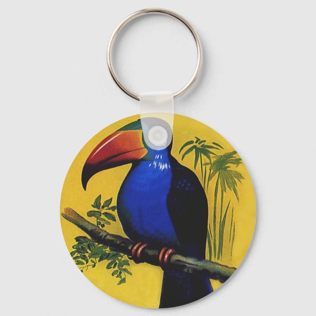 Vintage Vild Djurfåglar, Tropical Toucan i Träd Nyckelring (Framsida)