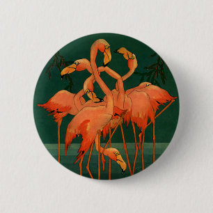 Vintage Vild Djurfåglar, tropiska Rosan Flamingos Knapp