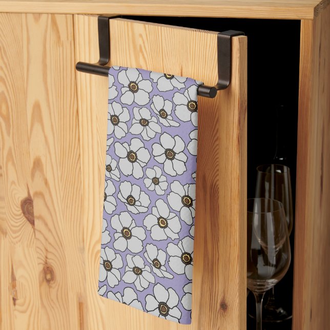 Vintage vilda blommor på lavendel kökshandduk (Thirds Fold)
