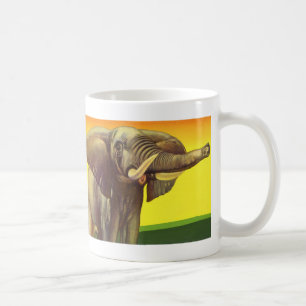 Vintage Vilda Djur, Afrikansk Elefant med Solnedgå Kaffemugg
