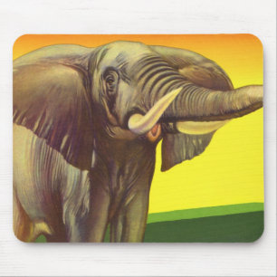 Vintage Vilda Djur, Afrikansk Elefant med Solnedgå Musmatta