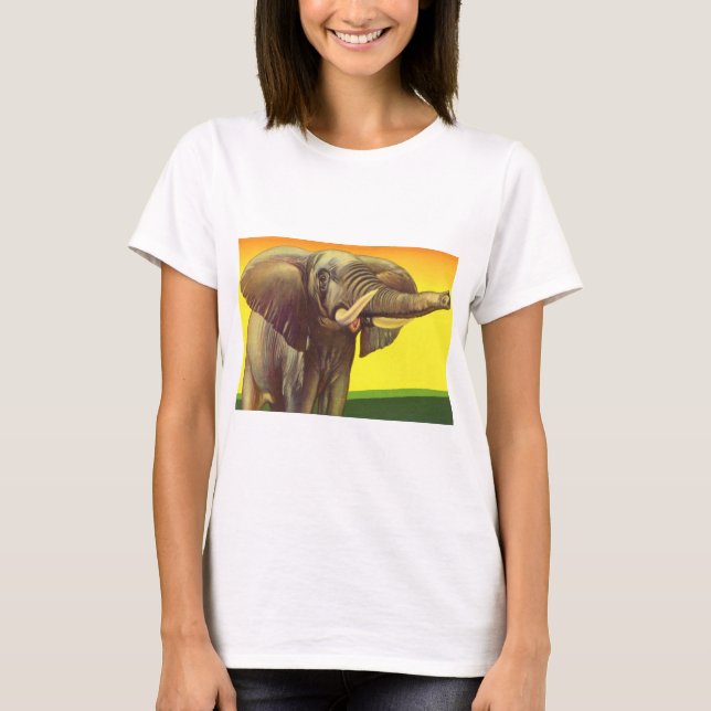Vintage Vilda Djur, Afrikansk Elefant med Solnedgå Tee (Framsida)