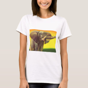 Vintage Vilda Djur, Afrikansk Elefant med Solnedgå Tee Shirt