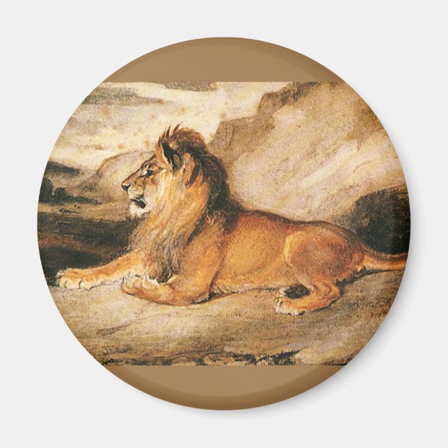 Vintage Vilda djur, afrikansk Lejon på Savannah Magnet (Framsidan)