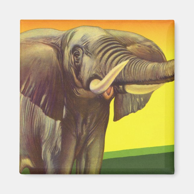 Vintage Vilda djur, afrikanskt elefant med solnedg Magnet (Framsidan)
