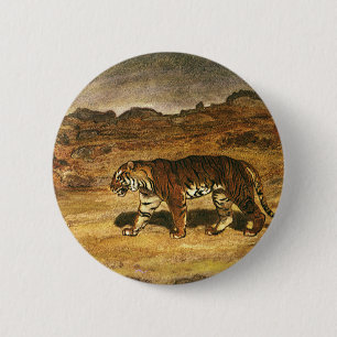 Vintage vilda djur, Bengalisk tiger strövar på slä Knapp