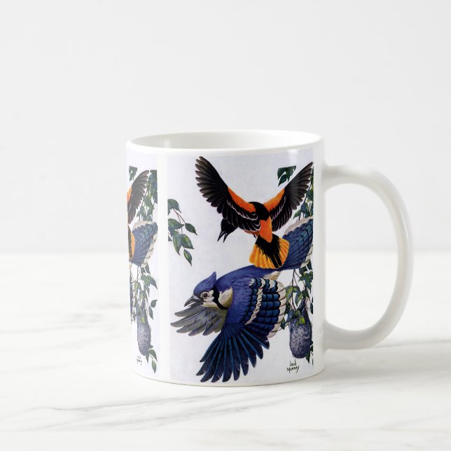 Vintage Vilda djur Bird, Blue Jays Flies Kaffemugg (Höger)