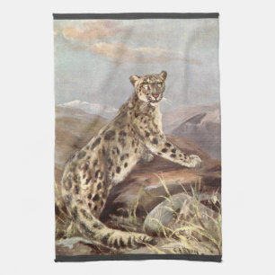 Vintage Vilda Djur, Snö Leopard av CE Swan Kökshandduk