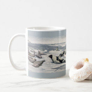 Vintage vilda djur, vikarsäl på isberg kaffemugg