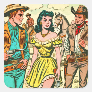 Vintage Vilda western Land Tecknader Fyrkantigt Klistermärke