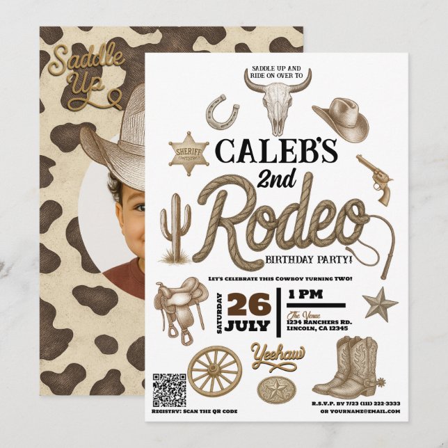 Vintage Vilda western Rodeo Western Födelsedagsfes Inbjudningar (Fram/baksida)