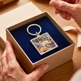 Vintage Vildblomma Anpassade Presentidéer för Pens Fyrkantig Silverfärgad Nyckelring