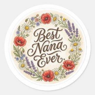 Vintage Vildblomma Bästa Nana Någonsin Blommig Pre Runt Klistermärke