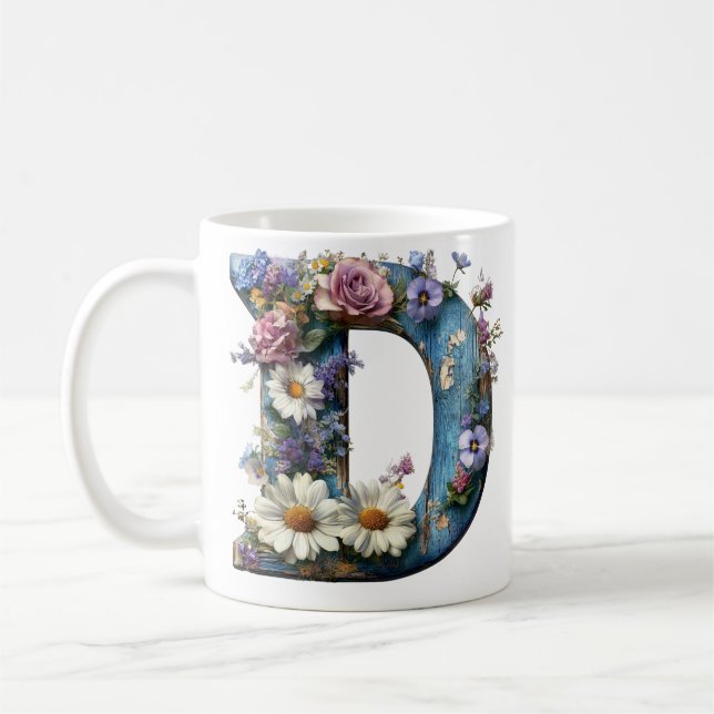 Vintage Vildblomma Bokstav D Rustik Blomma Kaffemugg (Vänster)