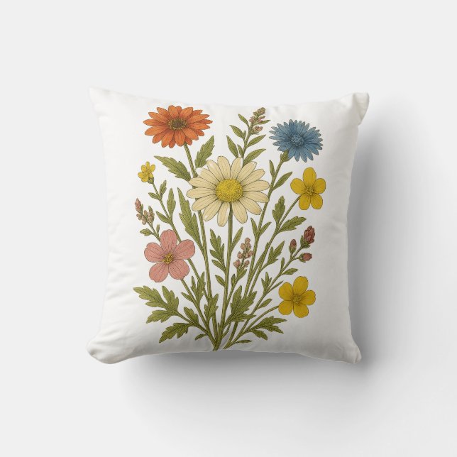 Vintage vildblomma bomullskastkudde kudde (Framsida)