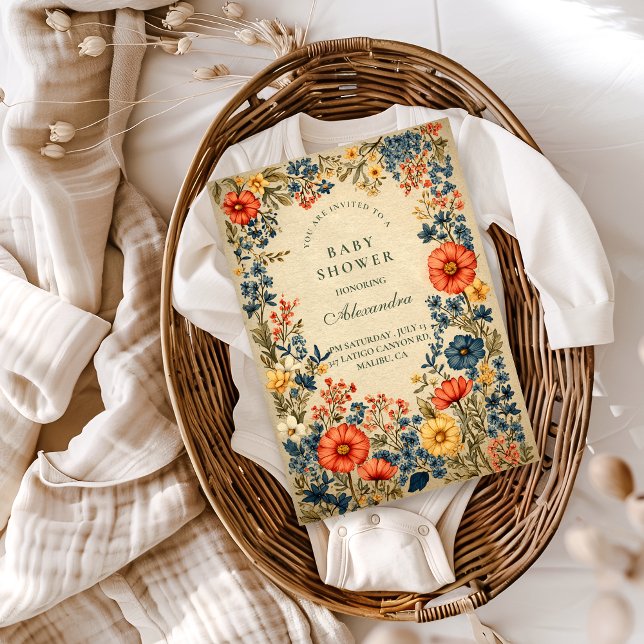 Vintage Vildblomma Botanisk Bebis Shower Inbjudningar (Skapare uppladdad)