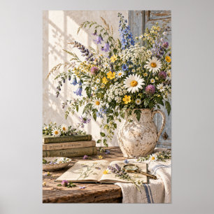 Vintage Vildblomma Botanisk Studie Krukvägg Konst Poster