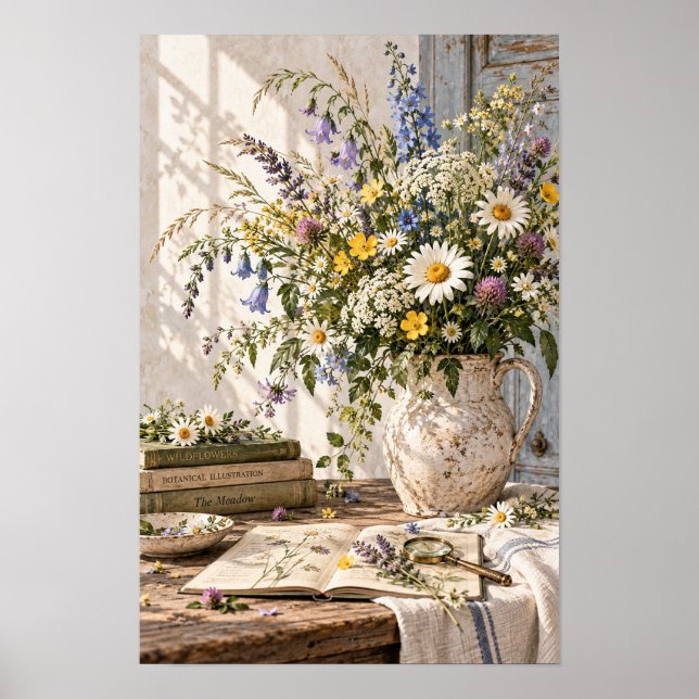 Vintage Vildblomma Botanisk Studie Krukvägg Konst Poster (Framsidan)