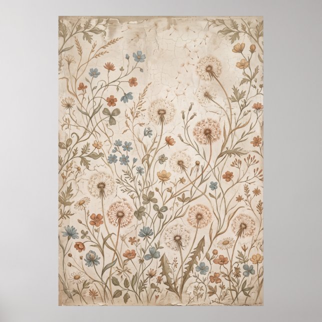 Vintage Vildblomma Botaniskt Tryck Poster (Framsidan)