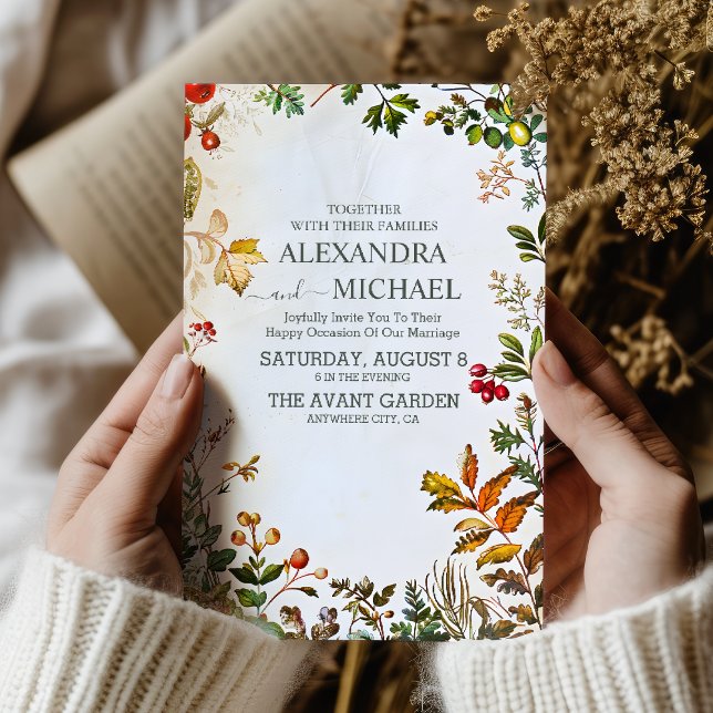 Vintage Vildblomma Fern Beige Bröllop Inbjudningar (Skapare uppladdad)