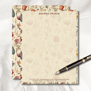 Vintage Vildblomma Kräm Affärsbrevpapper  Brevhuvud