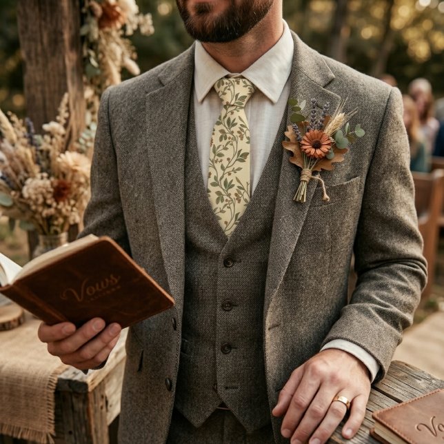 Vintage Vildblomma Rustikt Vinrankemönster Slips (Skapare uppladdad)