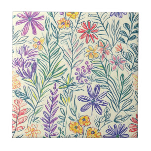 Vintage Vildblomma Skiss (2) Kakelplatta