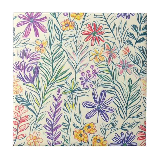 Vintage Vildblomma Skiss (2) Kakelplatta (Framsidan)