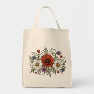 Vintage Vildblomma & Vallmo Canvas Koppånge Tygkasse