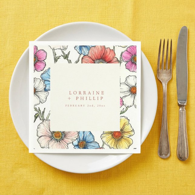Vintage vildblommor bröllop servett (Vintage wild flowers wedding napkin.)