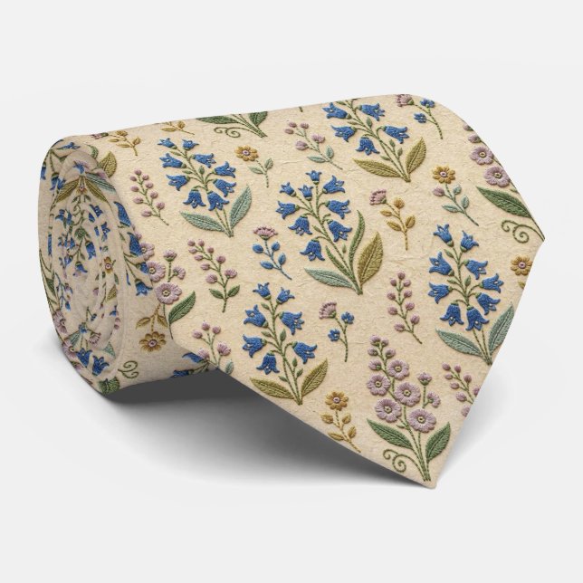 Vintage Vildblommor | Falskt Broderimotiv Slips (Rullad)