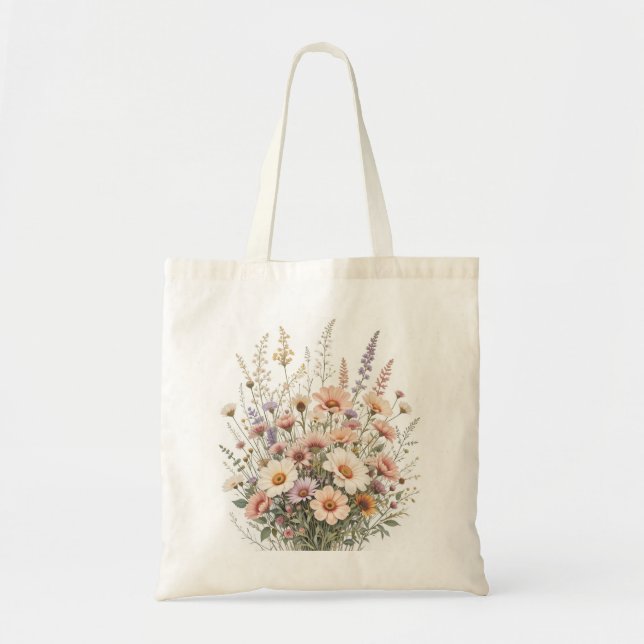 Vintage Vildblommor Handväskor, Estetisk Handväsko Tygkasse (Framsidan)