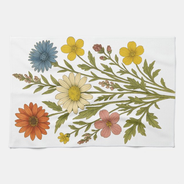 Vintage Vildblommor Kökshandduk (Horisontell)