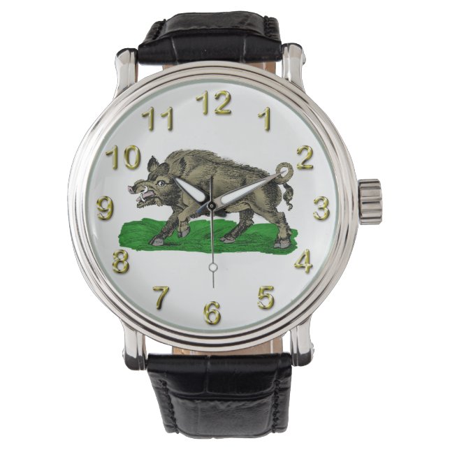 Vintage Vildsvinsritning BW #3C Armbandsur (Framsida)