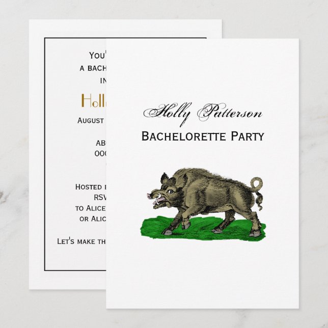 Vintage Vildsvinsritning BW #3C Inbjudningar (Fram/baksida)