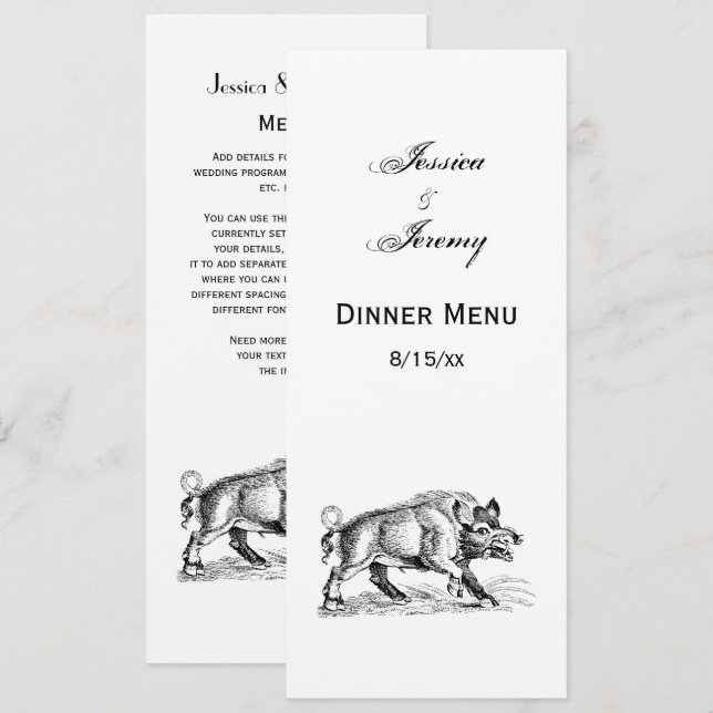 Vintage Vildsvinsritning SV #2 Inbjudningar (Fram/baksida)