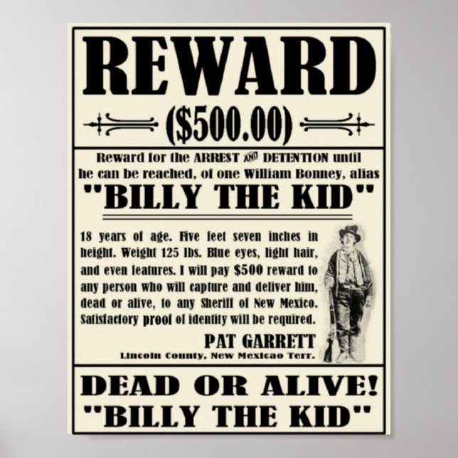 Vintage ville Poster Billy Kid (Framsidan)