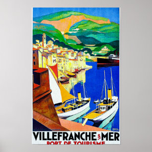 Vintage Villefranche-sur-Mer Frankrike Travel Post Poster